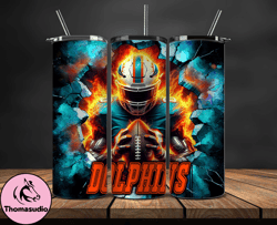 miami dolphins tumbler wrap, crack hole design, logo nfl football, sports tumbler png, tumbler design 14