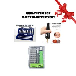 great item for maintenance lovers, mini magnetic screwdriver plus mini electric drill plus 13pcs metal carving knife