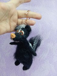 skunk car hanging charm, mini plush animal, rearview mirror decor, car mirror pendant, car hanging charm