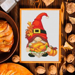 gnome cross stitch a thanksgiving gnome