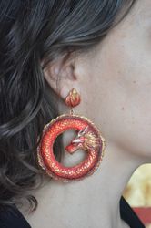 Red dragon earrings fire dragons zodiac bijou