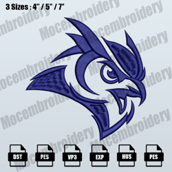 rice owls logos embroidery designs, ncaa logo embroidery files, logo sport embroidery, digital file