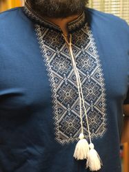 ukrainian embroidery tshirt blue vyshyvanka for men traditional embroidered t-shirt ukrainian shirt sorochka ukraine