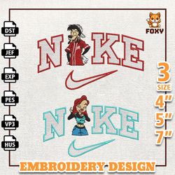 nike max and roxann embroidery design, goofy couple nike embroidery design, disney movie nike embroidery file