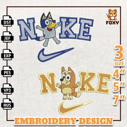 nike bandit and chilli heeler embroidery design, bluey couple nike embroidery design, disney movie nike embroidery file