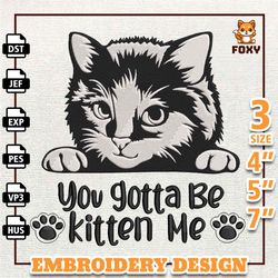 you gotta be kitten me embroidery design, cool cat embroidery design, funny animal quote design, instant download