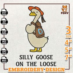 silly goose on the loose embroidery design, funny goose embroidery design, funny animal quote design, instant download