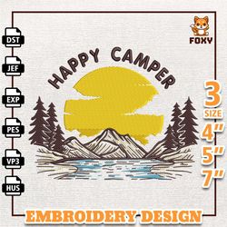 happy camper embroidery design, camping embroidery design, embroidery 3 size, instant download