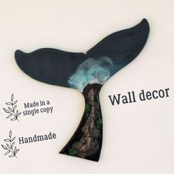 ocean wave resin art - wooden whale tail - wooden blue whale - nautical wall decor– coastal grandmother aestetic