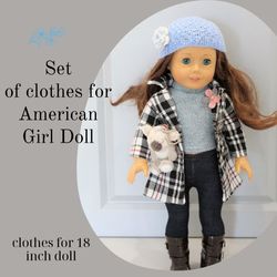 handmade american girl doll autumn outfit – set of 7 – american girl doll clothes  - doll shoes and accessories