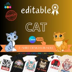 50 editable cat t-shirt designs bundle