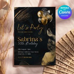 luxury with gold and black birthday invitation canva editable and printable