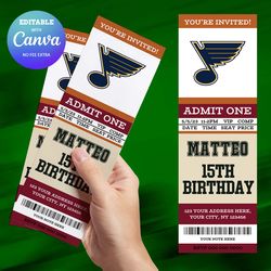 st. louis blues birthday invitation canva editable, hockey ticket birthday invitation