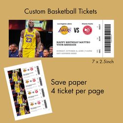 custom basketball tickets, nba tickets, basketball surprise ticket, basketball gift ticket printable