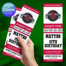 memphis grizzlies birthday invitation canva editable, basketball ticket birthday invitation