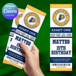 indiana pacers birthday invitation canva editable, basketball ticket birthday invitation