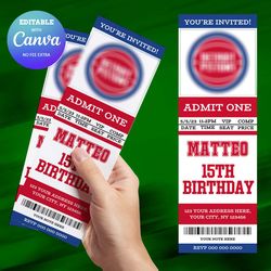 detroit pistons birthday invitation canva editable, basketball ticket birthday invitation