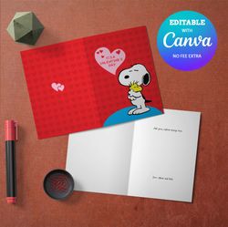 snoopy and woodstock valentine's day canva editable and printable digital download