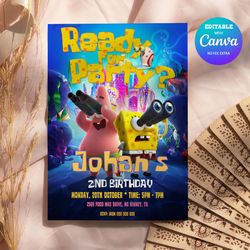 spongebob birthday invitation canva editable, spongebob any age birthday invitation