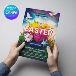 easter poster editable, easter party printable canva editable