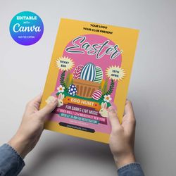 easter poster editable, egg hunt poster, easter party printable canva editable