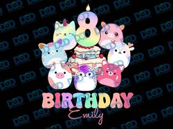 personalized squishmallow birthday png, squishmallow 8 years old png, custom squishmallow birthday cake png, digital dow