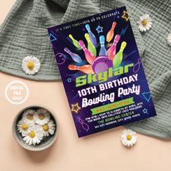 personalized file bowling birthday invitation | glow bowling invitation | bowling invitation | bowling party invite | gl