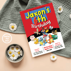 personalized file pokemone birthday invitation, pokemon birthday invitation, pokemon invitation, pikachu invitation