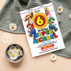 personalized file mario birthday invitation | super mario birthday invitation | mario invitation | digital kids party in