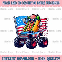 png only 4th of july hotdog sunglasses monster truck american flag png, independence day png, digital download