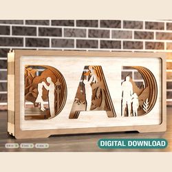 multilayer standing dad and daughter 3d happy, gift for dad, shadow box svg plan, diy gift digital download