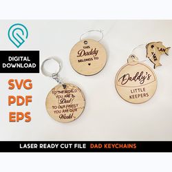 fathers day keychains - laser ready svg cut file template - personalize names - fathers day - fishing dad