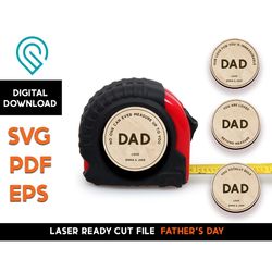 measuring tape cover - laser ready svg cut file template - personalize names - fathers day - father's day - digital down