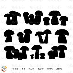 boletus white mushrooms svg, mushrooms silhouette, mushroom cricut svg, mushrooms stencil templates dxf, clipart png