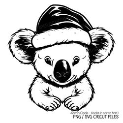 cute koala in santa hat svg | christmas animals png black line silhouette clip art lover adorable decorations illustrati