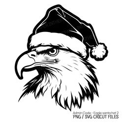 bald eagle in santa hat svg | christmas animals png bird black line silhouette clip art lover adorable decorations