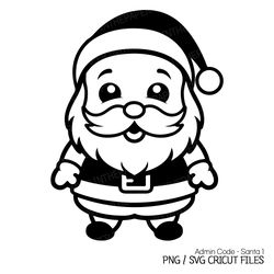 kawaii santa claus black silhouette svg | cute christmas png clip art holiday design fur hat vector line art