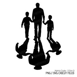 dad walking hand in hand with his two sons | fathers day png, silhouette svg, black and white, boy clip art, children