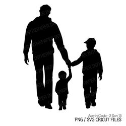 dad walking hand in hand with his two sons | fathers day png, silhouette svg, black and white, boy clip art, children, k