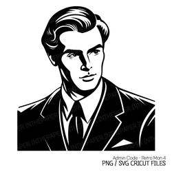 retro pomade hairstyle man black silhouette svg | vintage png suit fashion illustration 70s 80s stylis classic nostalgic