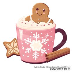 christmas drink and gingerbread cookies png | cute clip art adorable hot chocolate kawaii dessert food warm cozy pink