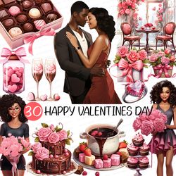 happy valentines day png | black girl women pink rose hot chocolate couple ring fondue cup cake sweets teddy bear donut