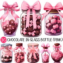 valentine's day chocolate gift in glass bottle with pink ribbon png | sweets clipart heart candy lovely cute adorable de