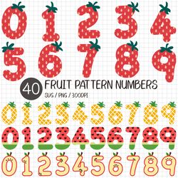 fruit numbers svg | font png cute clipart pattern strawberry watermelon pineapple red apple good note planner stickers