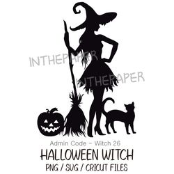 halloween witch svg | png wizard hat magic witchcraft fairy dress woman black silhouette outline cat pumpkin jack o'lant