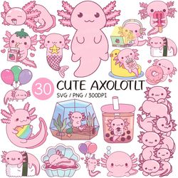 cute axolotl svg | animal png kawaii uparupa clip art under the see summer vector illust hand drawn pink salamander