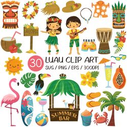 luau clipart hawaiian svg summer png aloha cute girl boy hula skirt tropical flower swimsuit sunglasses bar coconut tiki