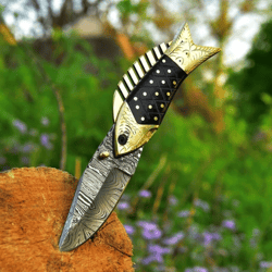 pocket knife fish damascus folding knife custom pocketknife knife best quality hand forged knife gift for him gift for h