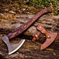 custom handmade carbon steel viking axe tomahawk axe throwing hatchet w/sheath