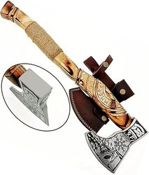 custom gift forged carbon steel viking axe with rose wood shaft, viking bearded camping axe